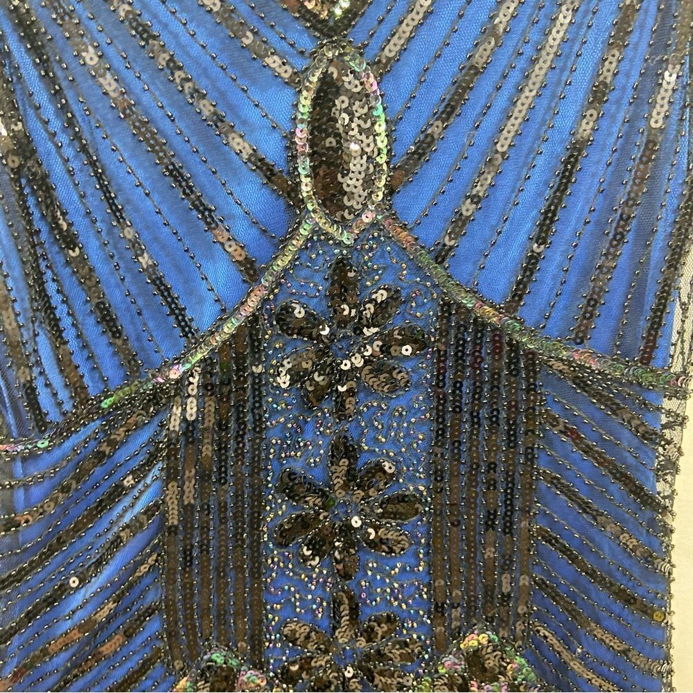 Blue and Black Sequin‎ V Neck Knee Length Dress Flapper Style Size Medium - Picture 8 of 15